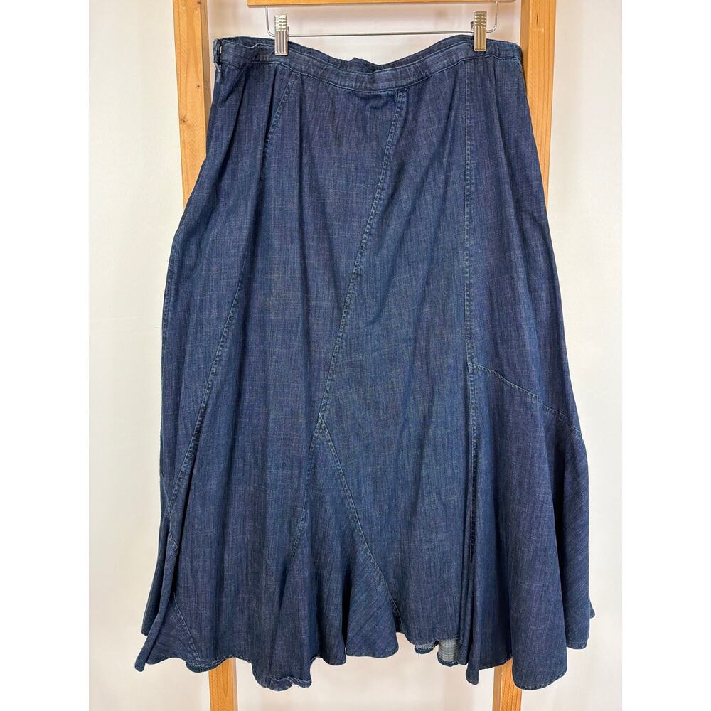 J Jill Blue Denim Ruffle Hem Swing Maxi Skirt Size XL - Picture 4 of 7